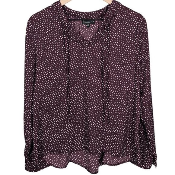 bobeau Tops - Bobeau Plum Polka Dot Peasant Blouse Tie Neck Boho Top Size XS